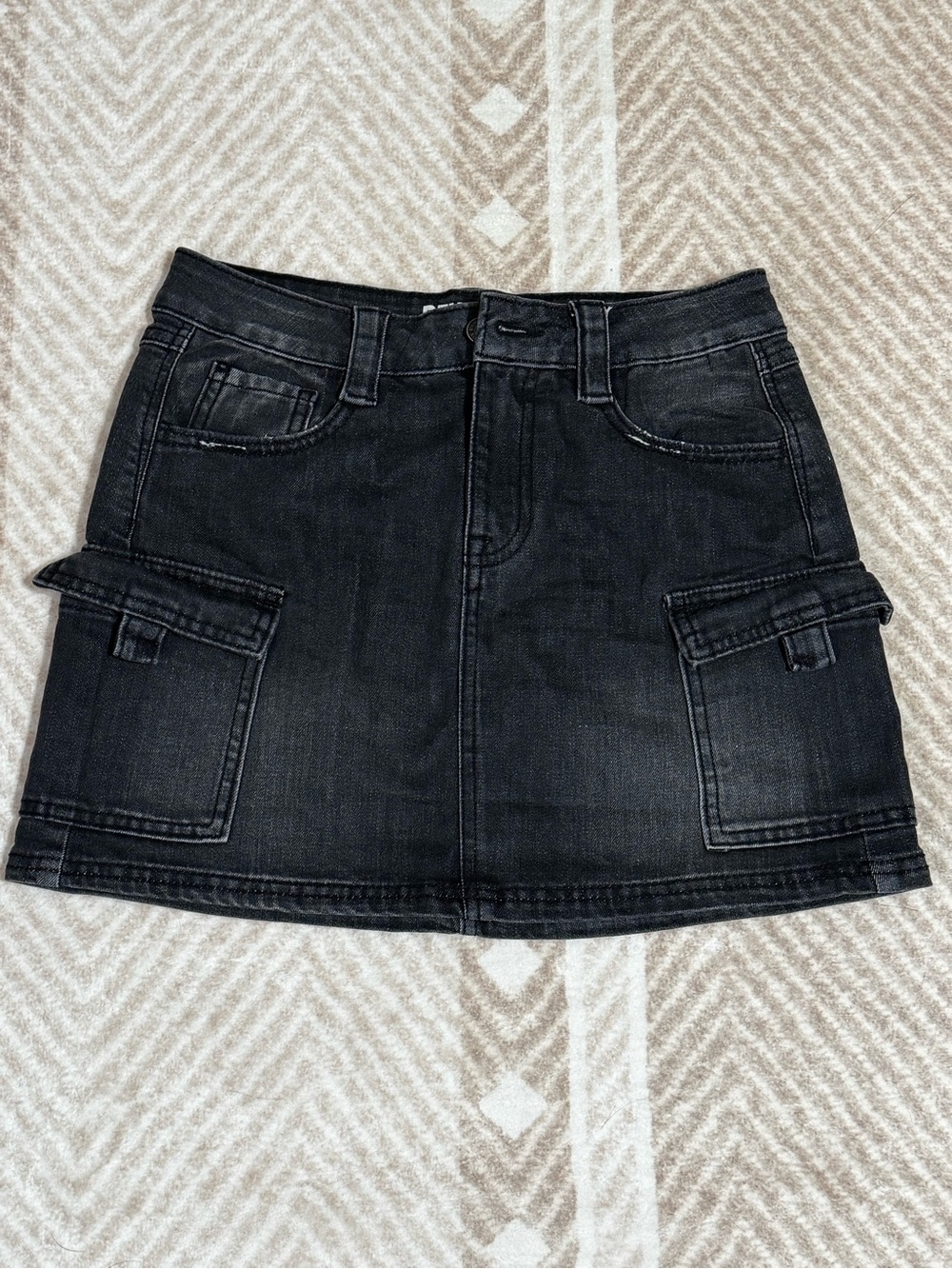 Rewash Black Denim Cargo Mini Skirt with Belt Loops